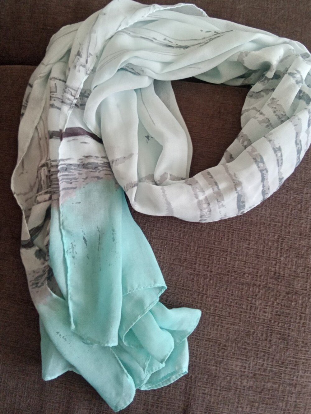 Olsen Soft Aqua & Gray Long Scarf Wrap